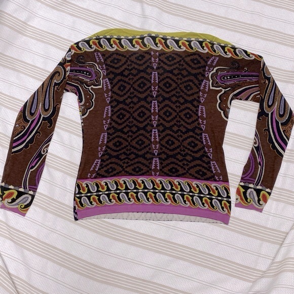 ETRO Women’s Mixed Print Silk Cashmere Knit V-Neck Lightweight Sweater Italy 46 - Picture 2 of 5